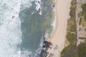 zenithal aerial view of a beach shore