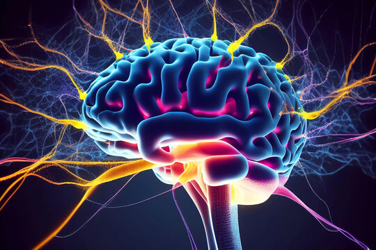 Close up of colorful human brain. Generative ai design.
