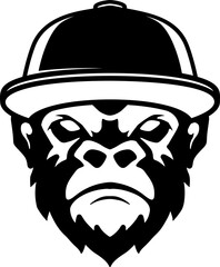 Illustration of monkey in a cap. Design element for t shirt, poster, card, emblem
