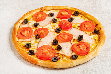 tasty pizza on the grey background