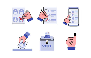 Hands Casting Votes in Elections Collection Cartoon Ilustration 
