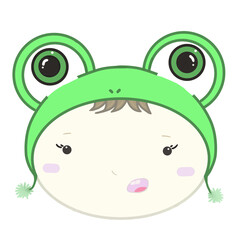 Kid wearing frog mascot hat
