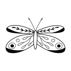 Cute butterfly in doodle style. Butterfly isolated on white background. Linear butterfly. Vector illustration.