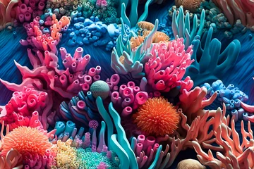  Aquatic illustration. Cartoon clay coral reefs 3d background. AI Generated © themefire