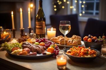 thanksgiving dinner on a decorated table, generative ai