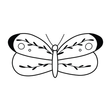 Cute butterfly in doodle style. Butterfly isolated on white background. Linear butterfly. Vector illustration.