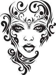 Women face tattoo design illustration