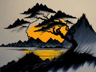 landscape with sun