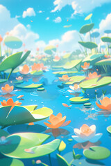 Naklejka na ściany i meble Lotus pond koi Chinese style illustration, national style solar term illustration cool summer