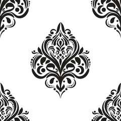 Damask floral motif tile pattern. Luxury wallpaper texture ornament decor. Baroque Textile, fabric, tiles. Isolated on Transparent background.