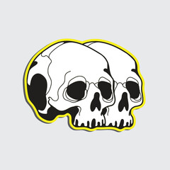 Black and white human skull without a lower jaw.