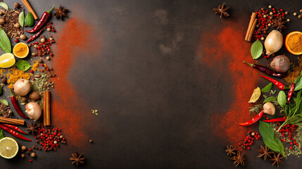 banner background with indian spices and spices. ai generative