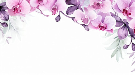 Fototapeta na wymiar Generative AI : Watercolor Orchids and Leaves Frame for Greeting Cards and Invitations
