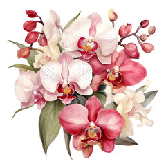 Obraz na płótnie Canvas Generative AI : Elegant Orchid Delight: Watercolor Floral Illustration for Greeting Cards, Weddings, and Celebrations