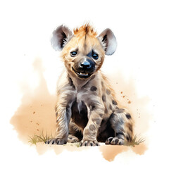 Generative AI : Vibrant Watercolor Portrait of a Cute Hyena Cub in the Wilderness, Generative AI