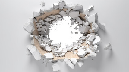 hole in the white wall, light from the hole abstract background, freedom, idea, discount. Generative AI