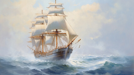 brigantine ship sailboat seascape drawing art. Generative AI