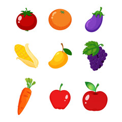 Vector isolated fruits and vegetables icon set