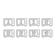 Cooking time line vector icons. Microwave for 5, 10 minutes line icon set.