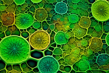Vibrant depiction of growing plant cells at various division stages — invoking vitality and dynamic nature of meristematic study. Generative AI - obrazy, fototapety, plakaty