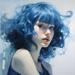 Fototapeta premium Woman with blue hair. Generative AI.