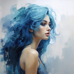 Woman with blue hair. Generative AI.