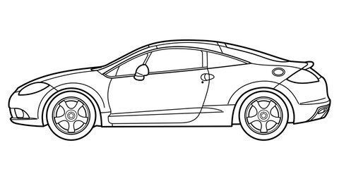 Coupe convertible sport car. Side view shot. Outline doodle vector illustration	