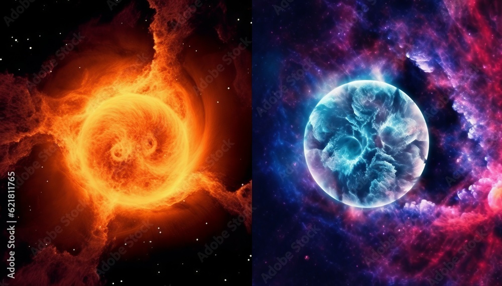 Canvas Prints collage of planets and stars in space. beautiful bright glowing planets in outer space with nebula