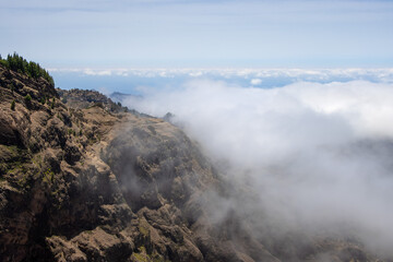 views in Ribeira da Torre, Santo Antão, Cape Verde; clouds between the mountains