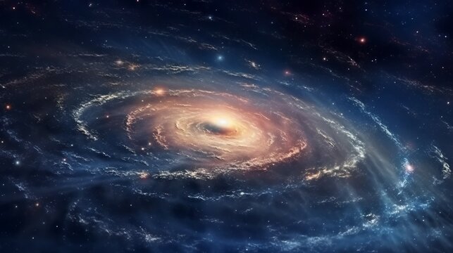 Galaxy in space, computer generated abstract background, 3D render. Galaxy and nebula in deep space. Cosmic spiral galaxy for wallpaper, desktop, poster, cover booklet. Illustration for design