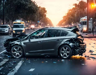 Papier Peint photo Lavable Naufrage Car crash - Generative AI