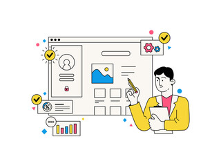 UI UX Illustration Design User Interface Experience Wireframe Layouting Figma Userflow Website Mobile App Screen Desktop Dashboard Computer Laptop Phone Tablet Responsive