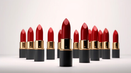 Obraz premium a group of red lipstick on a white background. Generative AI