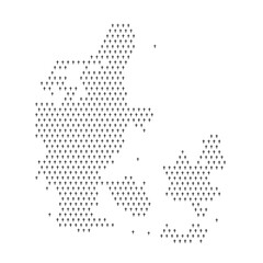 Map of the country of Denmark with crosses on a white background