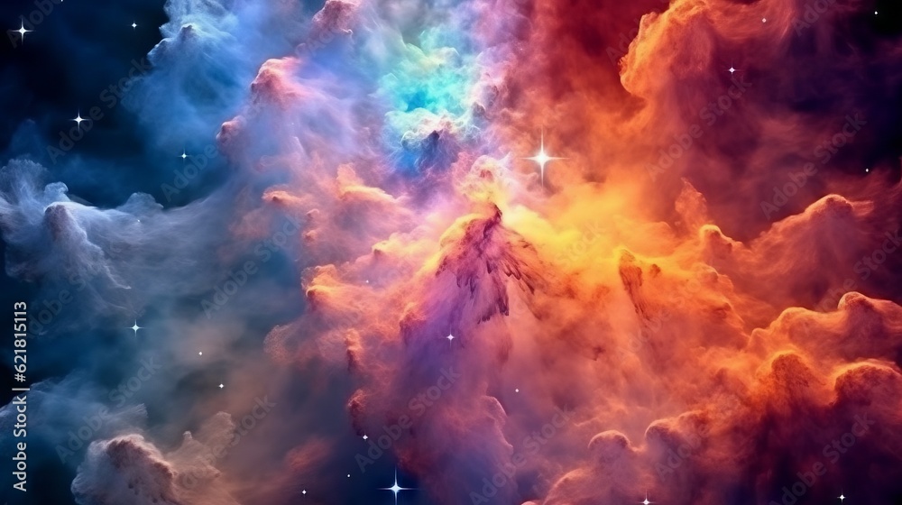 Poster colorful nebula and stars in deep space. beautiful space background with stars and nebula. red and b