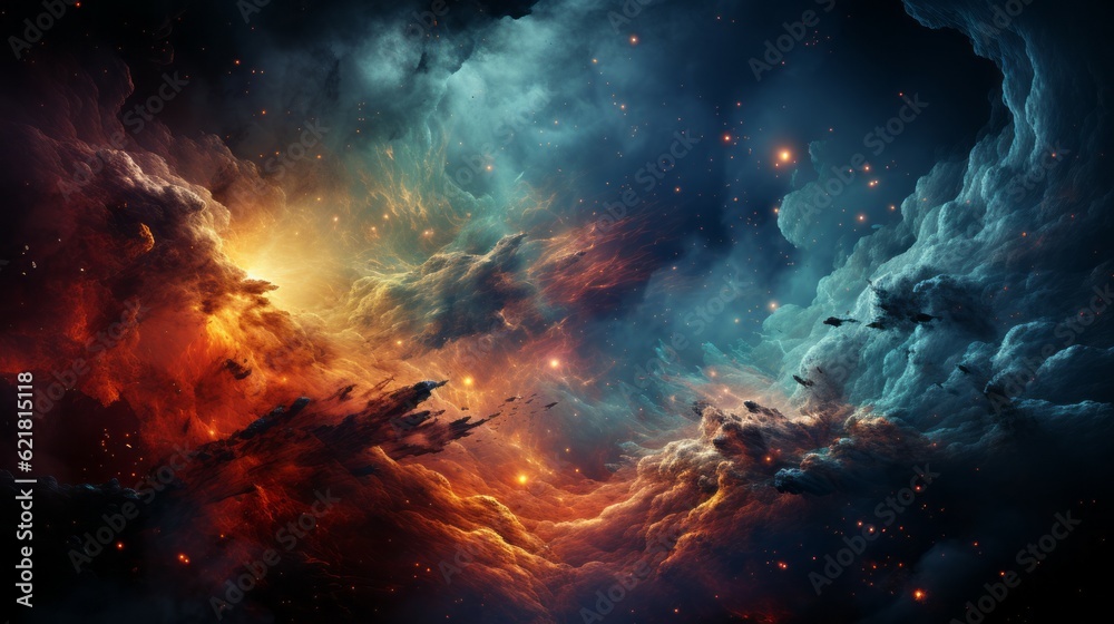Wall mural abstract space background with stars and nebula, computer-generated image. illustration of fractal w