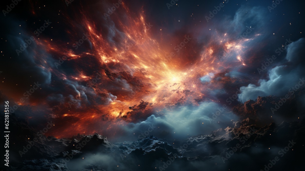 Wall mural fiery explosion in space. abstract background.