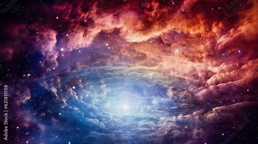 Wall mural galaxy in space and a nebulae with a bright star in the center. stars of a planet and galaxy in a fr