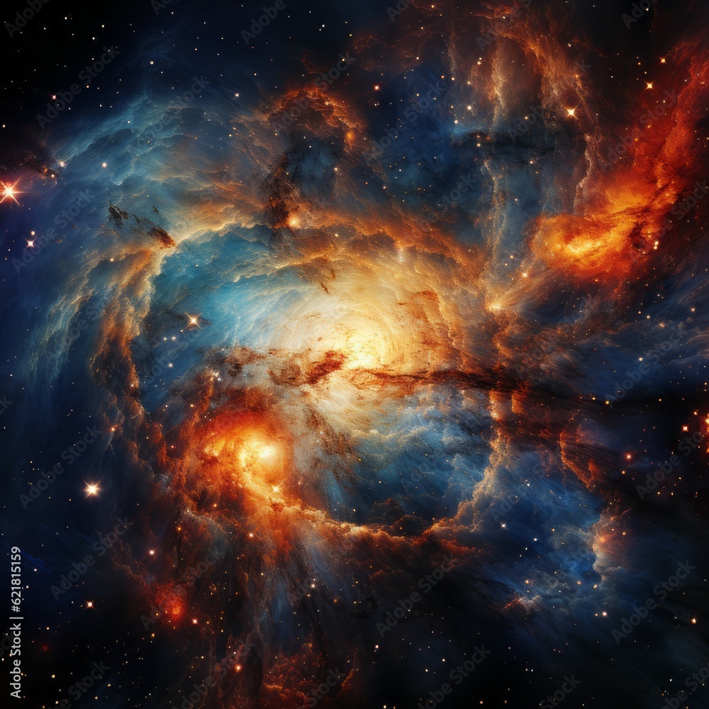 Wall mural galaxy in space and a nebulae with a bright star in the center.