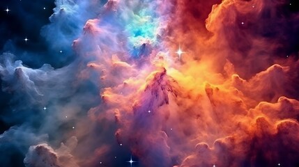 Obraz na płótnie Canvas Colorful nebula and stars in deep space. Beautiful space background with stars and nebula. Red and blue nebula in space. Mysterious psychedelic relaxation pattern. Fractal abstract texture.