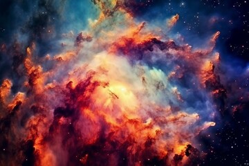 abstract space background with nebula and stars in the night sky.  Abstract background with explosion of colorful smoke in space  Illustration of fractal with smoke and fire effect.