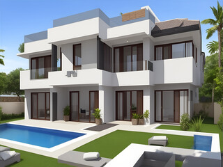 Fototapeta premium Modern house on sea shore. AI generated illustration
