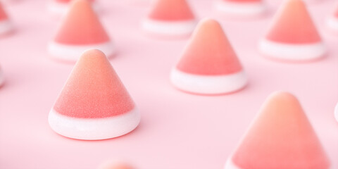 Set of pink marmalade pieces on light background