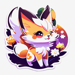 Cute cat fox sticker vector colorful