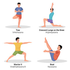 Illustration of men doing yoga pose exercises