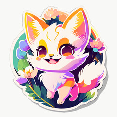 Cute cat fox sticker vector colorful