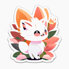 Cute cat fox sticker vector colorful