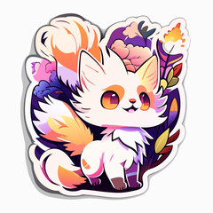 Cute cat fox sticker vector colorful