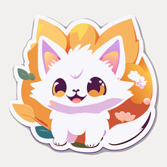 Cute cat fox sticker vector colorful