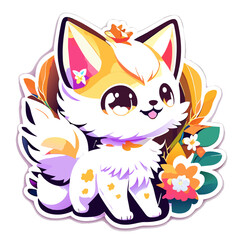 Cute cat fox sticker vector colorful
